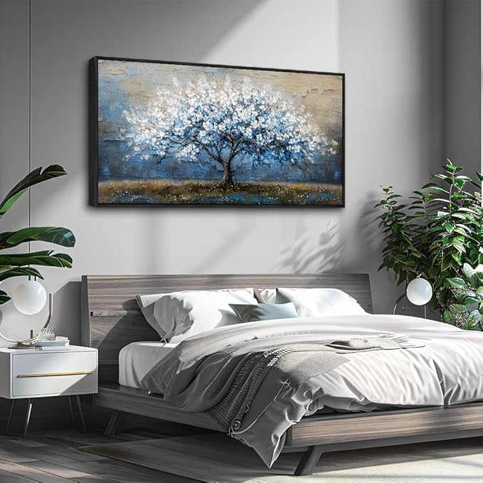 KELIYUAN Large Canvas Wall Art For Living Room Abstract Tree Wall Decor For Bedroom Wall Painting Blue Tree Picture Black Framed Office Dining Room Decor Artwork Hotel Room Mural Home Decor 20"X40"