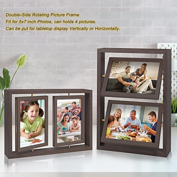 ZEEYUAN 5x7 Picture Frame Desktop Picture Frame Double Side 5x7 Rotating Photo Frame Family Collage Frame Tabletop for Office Home