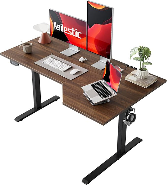 Agilestic Electric Standing Desk, Height Adjustable Desk, 55 x 32 Inch Sit Stand up for Work Office Home, L Shaped Ergonomic Rising Computer Table with Memory Preset, Dark Walnut