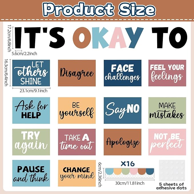 Mental Health Poster IT’S OK to Boho Bulletin Board Set Therapy Classroom Decorations Growth Mindset Inspirational Positive Affirmations Wall Art Decor for Kid Teacher School Counselor Supplies