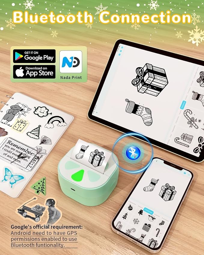 Mini Sticker Printer, D20 Portable Bluetooth Inkless Thermal Sticker Maker Machine with 3 Rolls Paper, Pocket Print Pods Label Maker for iphone, Impresora Portátil for Study Note, DIY, Kids Gift