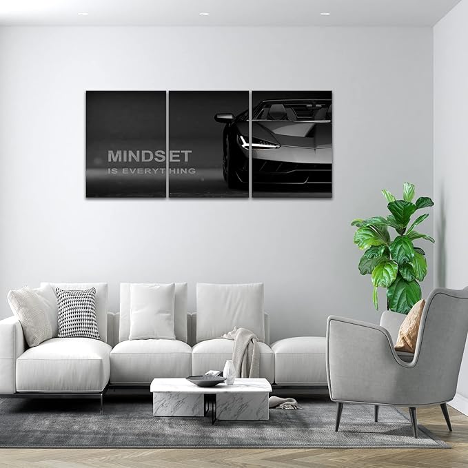 Motivational Canvas Wall Art Lamborghini Posters Prints Entrepreneur Bundle Set 3 Pieces Inspirational Wall Art Decorations Mindset Is Everything (48" W x 24" H, young-mindset)…