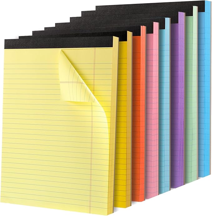 8 Packs Small Note Pads 5x8, Color Legal Pad 5x8 College Ruled Small Legal Pad Perforated Lined Writing Pads for Home, Study, Office, To-Do Lists, 50 Sheet/notepad, Multicolor