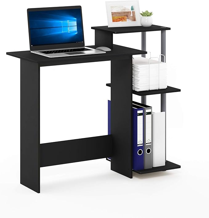 Furinno EFFICIENT Desk, 28.6" Wide Gaming Desk with 3 Open Side Shelves, Laptop Notebook Computer Desk, Office Desk for Home Office, Study Room, Dorm, Bedroom, Solid Black