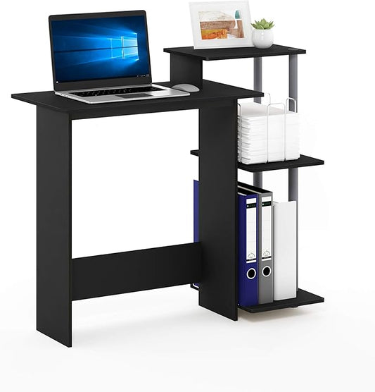 Furinno EFFICIENT Desk, 28.6" Wide Gaming Desk with 3 Open Side Shelves, Laptop Notebook Computer Desk, Office Desk for Home Office, Study Room, Dorm, Bedroom, Solid Black