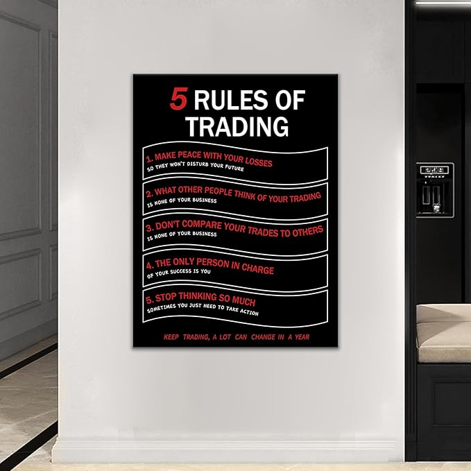5 Rules Of Trading Quotes for Office Motivational Canvas Wall Art Poster Print Inspirational Theme Picture Painting Artwork for Modern Home Living Room Workplace Gym Ready to Hang [30''Wx 40''H]