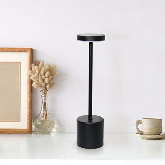 Simple Designs LD1083-BLK 12.75" Mushroom Magic Disc Dimming & Rechargeable Cordless 4-Way Touch Sensor Stick Desk Lamp, Black