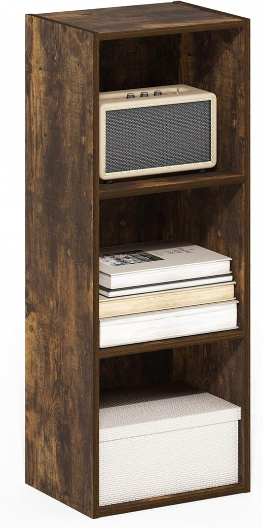 Furinno PASIR Book Shelf, 3-Tier Bookshelf, Bookcase with Open Shelves, 9 x 12 x 32, for Living Room, Bedroom, Home Office, Amber Pine