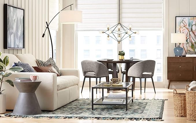 Possini Euro Design Raymond Modern Arched Floor Lamp Standing 69" Tall Bronze Brown Metal Slim Profile Off-White Linen Drum Shade Adjustable Boom Arm for Living Room Reading House Family Bedroom