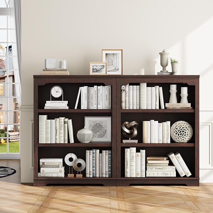 HIFYOBRO 3 Tier Bookshelf, 31.5" Wide Wooden Book Shelf, 42" Tall Bookcase, Freestanding Open Display Storage Bookshelves for Study Room, Home Office, Living Room(Cherry)