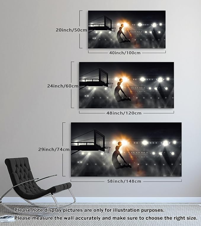 Muolunna BK06650 Basketball Sports Canvas Wall Art Picture 1 Panel Sports Painting Art Prints For Living Room Boys Room Office Wall Decor Artwork