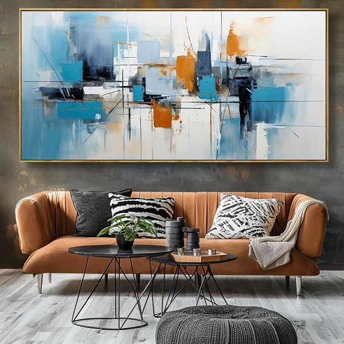Wall Art Abstract Wall Decor Blue Orange Colorful Canvas Painting Modern Artwork for Living Room Bedroom Dining Room Home Office Decor 20"x40" with Framed