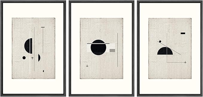 SIGNWIN Framed Canvas Print Wall Art Set Mid-Century Modern Geometric Polygons Abstract Shapes Illustrations Modern Art Decorative Minimal Duotone for Living Room, Bedroom, Office - 16"x24"x3 Black