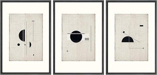 SIGNWIN Framed Canvas Print Wall Art Set Mid-Century Modern Geometric Polygons Abstract Shapes Illustrations Modern Art Decorative Minimal Duotone for Living Room, Bedroom, Office - 16"x24"x3 Black