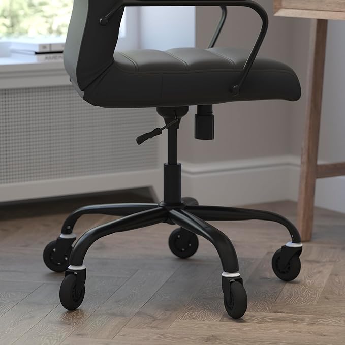 Flash Furniture Whitney High Back Black LeatherSoft Executive Swivel Office Chair with Black Frame, Arms, and Transparent Roller Wheels
