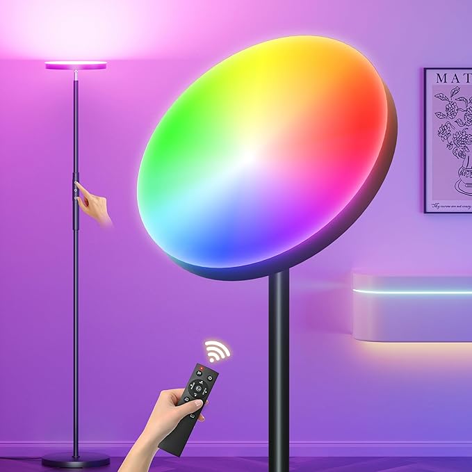RGB Torchiere Floor Lamps for Living Room, 3600LM 36W Bright LED Standing Lamp with Remote, Modern Color Changing Tall Lamp with Stepless Dimming, 69" Corner Floor Lamp for Bedroom, Office