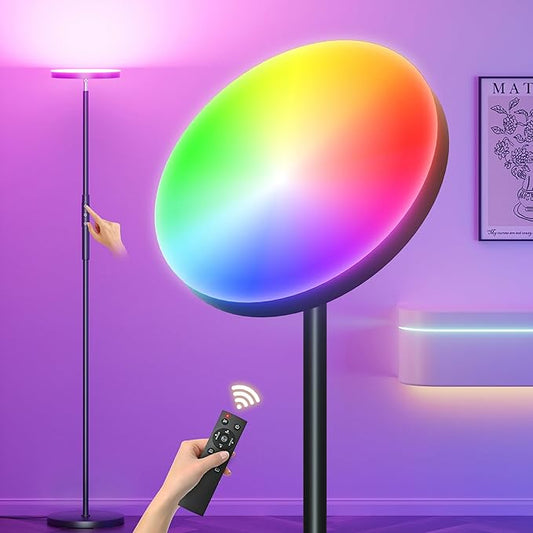 RGB Torchiere Floor Lamps for Living Room, 3600LM 36W Bright LED Standing Lamp with Remote, Modern Color Changing Tall Lamp with Stepless Dimming, 69" Corner Floor Lamp for Bedroom, Office
