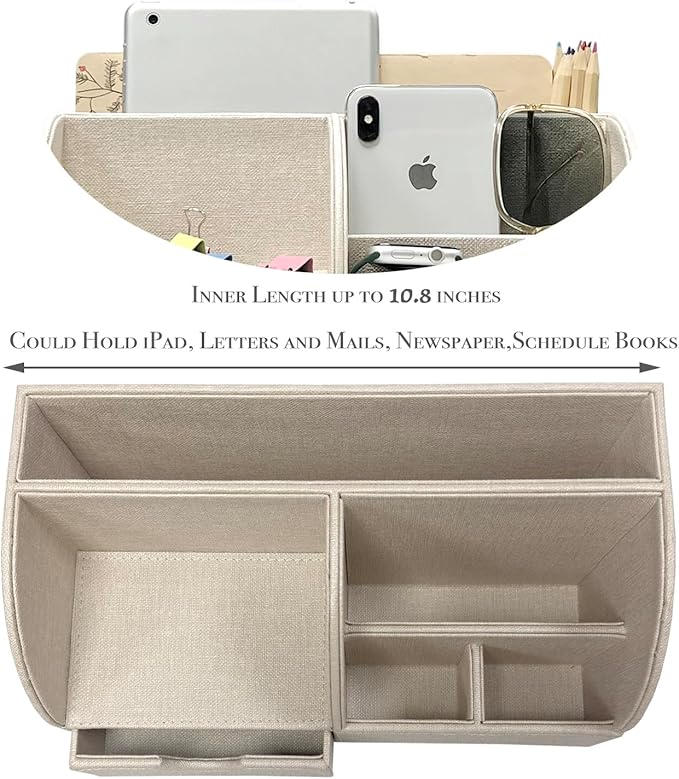 UnionBasic Desk Organizer - Multifunctional Leather Desktop Pen Holder Storage Box - Business Card/Pen/Pencil/Mobile Phone/Stationery Holder, Beige