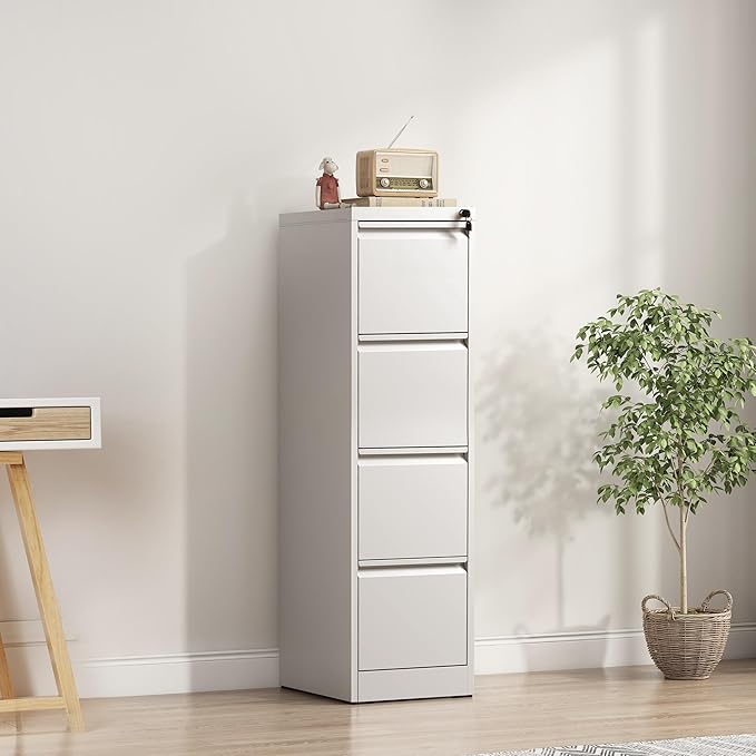 4 Drawer File Cabinet with Lock, Metal Filing Cabinet for Home Office, Vertical File Cabinet for Letter/Legal/A4/F4 Documents, Easy to Assemble Steel Storage Cabinet
