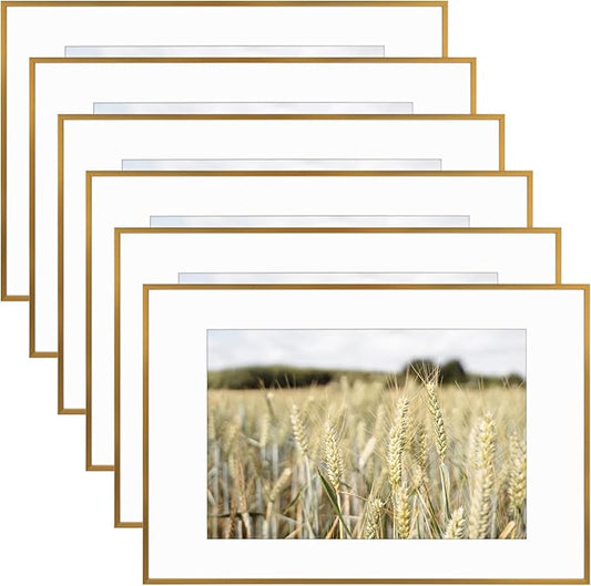 Golden State Art, Gallery Wall Frame Set of 6 - Bronze 16x24 Aluminum Photo Frames with Mat for 12x18 Pictures - 16 x 24 inch Metal Frame with Real Glass Cover - Elegant Home or Office Decor