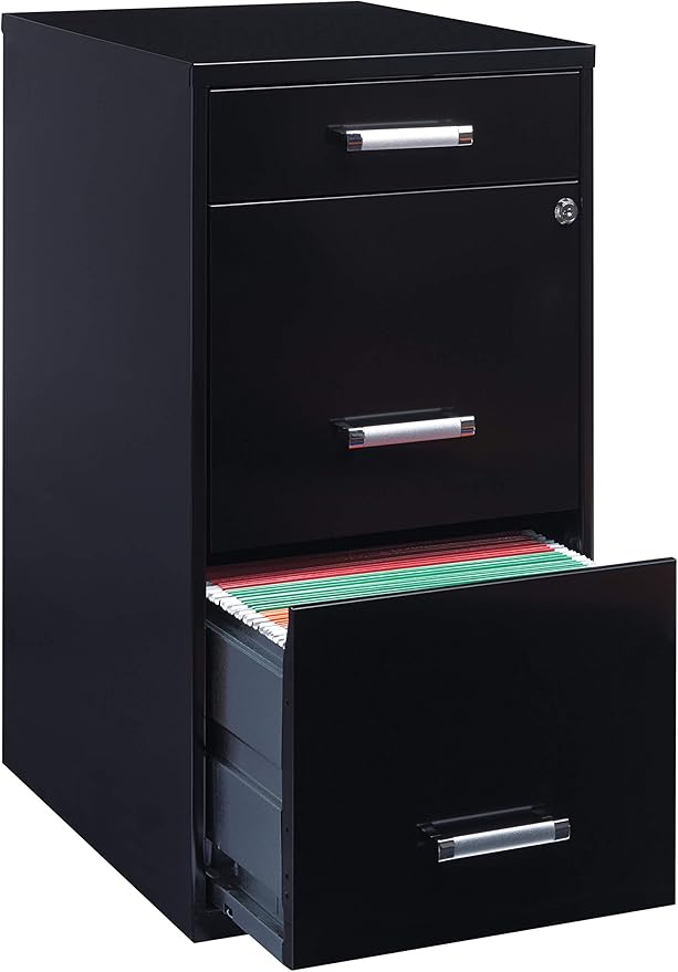 18in. Deep 3 Drawer Metal Organizer File Cabinet with Pencil Drawer, Black