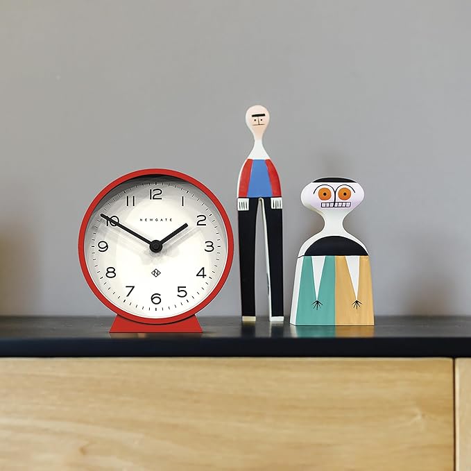 NEWGATE® M Mantel Echo Desk Clock | Modern Round Design | Red | Easy to Read Numbers | Contemporary Style for Desk, Table, Shelf or Bedside