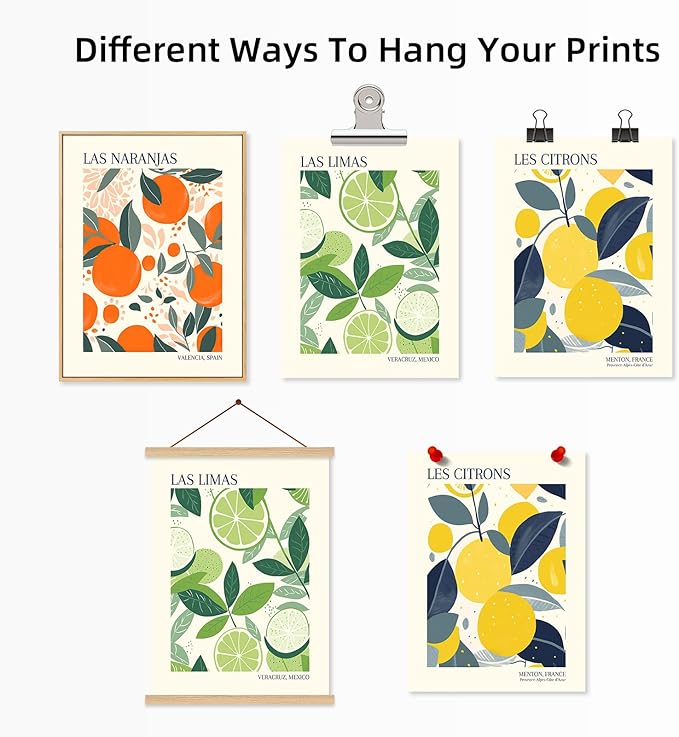 Fruit Market Wall Art Decor Kitchen Lemon Pictures Wall Art Fruit Botanical Prints Poster Orange Green Canvas Kitchen Artwork for Dining Room 12x16 Inch Unframed Set of 3