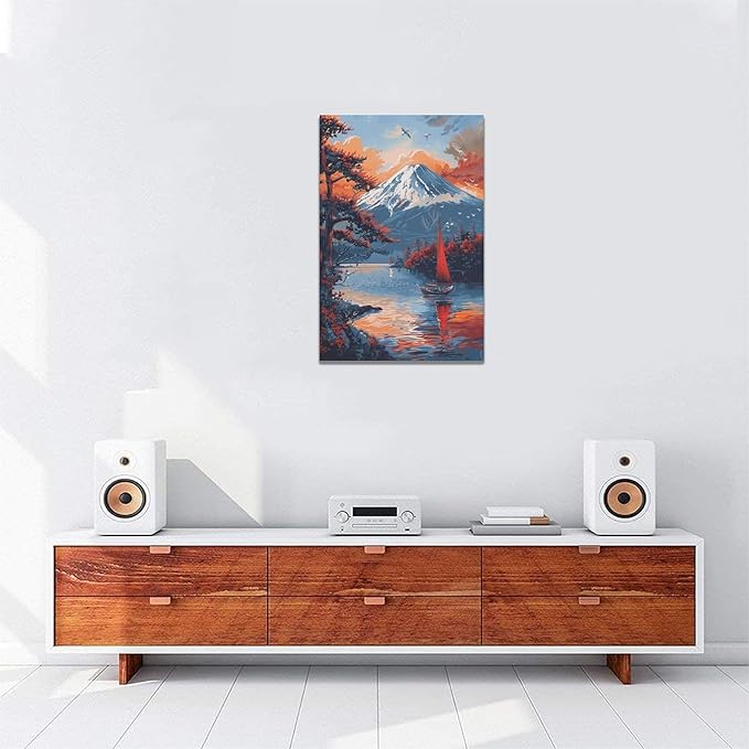 Japanese Wall Art Japan Pictures Wall Decor Asian Landscape Canvas Painting Print Home Modern Artwork Decorations Framed for Bathroom Living Room Bedroom Office 16 x 24 inch
