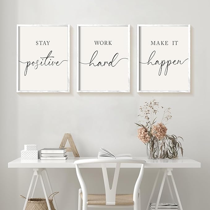 Heiple Motivational Wall Art 11"x14" Framed Wooden Inspirational Office Wall Decor for Men Picture Poster Positive Work Hard Quote Wall Decor for Home Office Bedroom (White, 11”x14”)