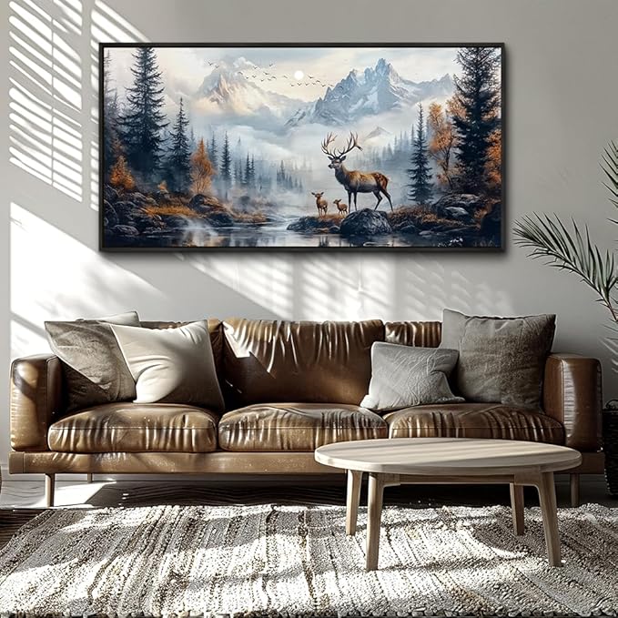 KELIYUAN Large Canvas Wall Art For Living Room Black Framed Wall Decorations For Bedroom Office Murals Prints Pictures Lushan Mountain Scenery Painting Wall Artwork Home Decor Aesthetics 30"X60"