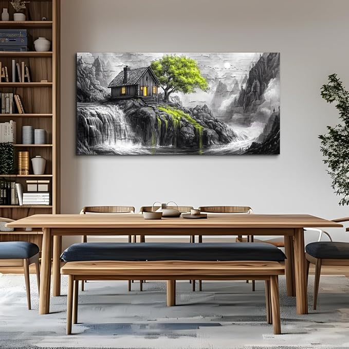 ERQINHUA Black And White Wall Art Canvas Wall Painting For Living Room Large Wall Decor For Bedroom Office Mural Green Tree Landscape Picture Artwork Modern Inspiration Posters Home Decor 24"X48"