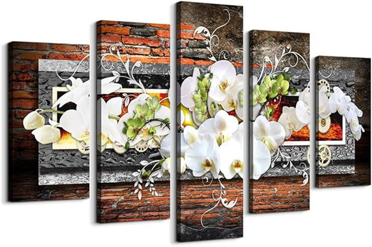 5 piece canvas wall art for living room Decorations Prints Orchid picture Large Flower Canvas Painting Contemporary Abstract Modern Home Decor The room Stretched and Framed Ready to Hang artwork