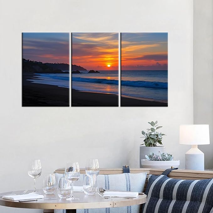 Beach Scenery Canvas Wall Art Nature Landscape Pictures Painting Sandy Beach at Dusk Posters Print Artwork for Home Bedroom Office Gallery Wall Decoration Stretched and Framed [48''Wx24''H]