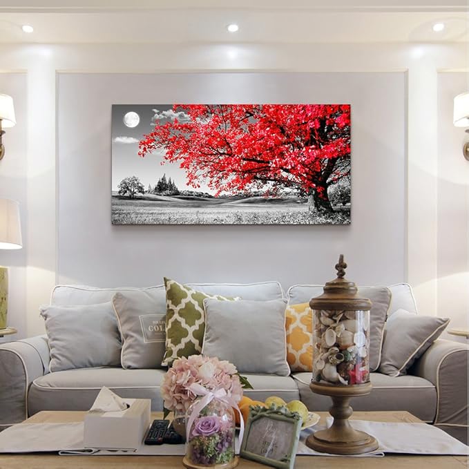 MHARTK66 wall art for living room Simple Life red moon tree scenery Abstract painting office Wall Art Decor 20" x 40" single Pieces Canvas Prints Ready to Hang for Home Decoration