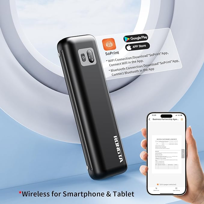 Rongta Portable Printers Wireless for Travel,Thermal Inkless Printer for School/Office/Home Use, Support 8.5x11 US Letter&A4 Thermal Paper, Compatible with Android,iOS & Laptop (Black)