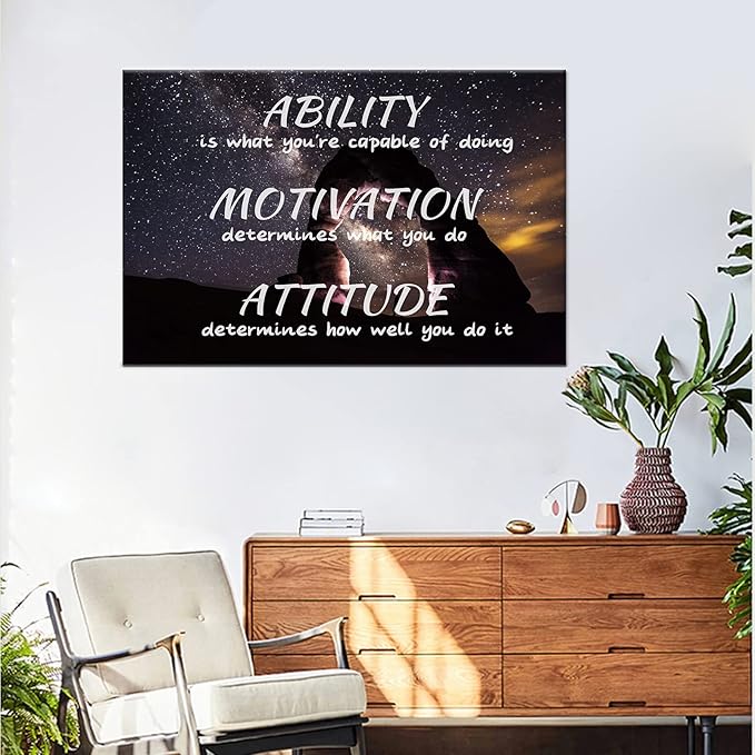 Attitude Motivational Posters Ability Motivation Wall Art Canvas Painting Inspirational Pictures Prints Framed Artwork Office Home Decor Ready to Hang [36''W x 24''H]