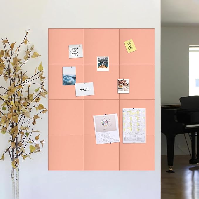 Large Bulletin Board 48"x 24" Cork Boards for Walls, 12 Pack Felt Wall Panels Photo Board, Cork Board for Office Home Pin Board