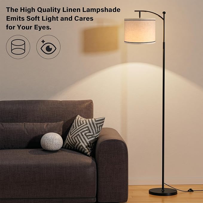 Ambimall 60" Floor Lamps for Living Room with 3 Color Temperatures, Beige Lampshade with Black Stripes, Tall Lamps for Living Room Bedroom Office, 9W Bulb Included