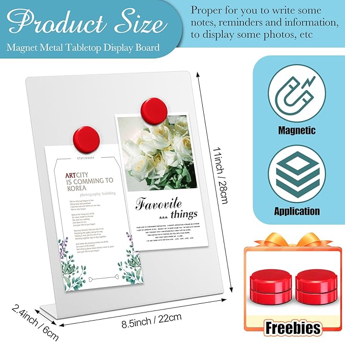 Fainne White 2 Pcs Magnetic Bulletin Board with Easel Stand 11 x 8.5 x 2.4 Inches Mini Magnet Metal Tabletop Memo Display Board for Back to School Menu Table Office Supplies