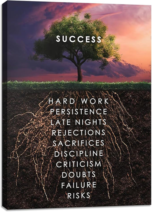 Motivational Wall Decor Success Wall Art Inspirational Positive Quotes Wall Decor Canvas Art Wall Painting Picture Poster Artwork Decorations for Living Room Bedroom Office Workplace Framed 18"x24"