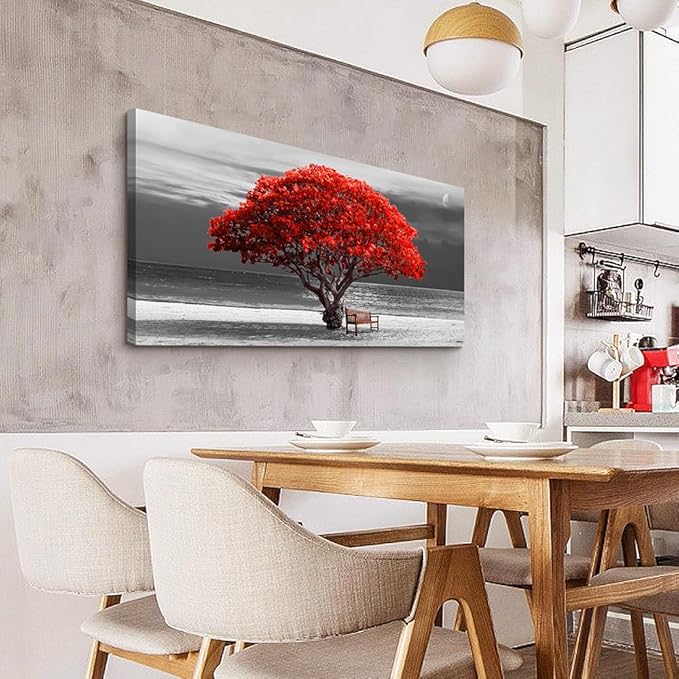 Wapluam Canvas Wall Art - Large Landscape Wall Decor - Bedroom, Living Room, Office - Black & White Framed Artwork - 24x48 in
