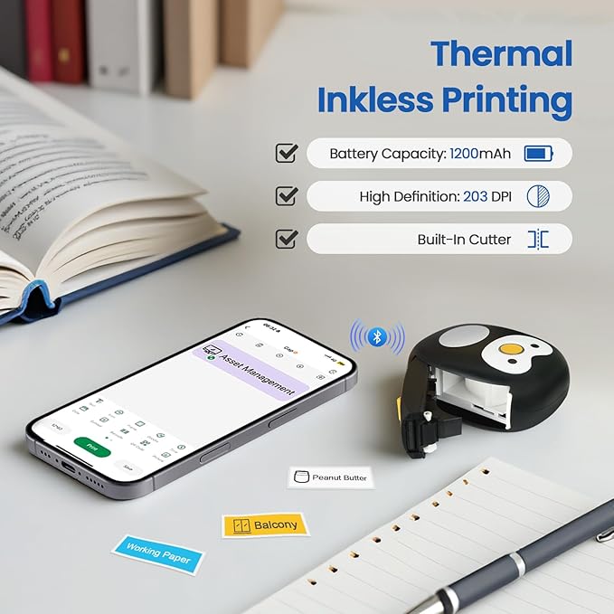 Mini Label Maker Bluetooth Machine: Wireless Small Label Makers with Tape - Portable Thermal Labeler Works with Tablet Phone - Easy to Use for Office Home Organization