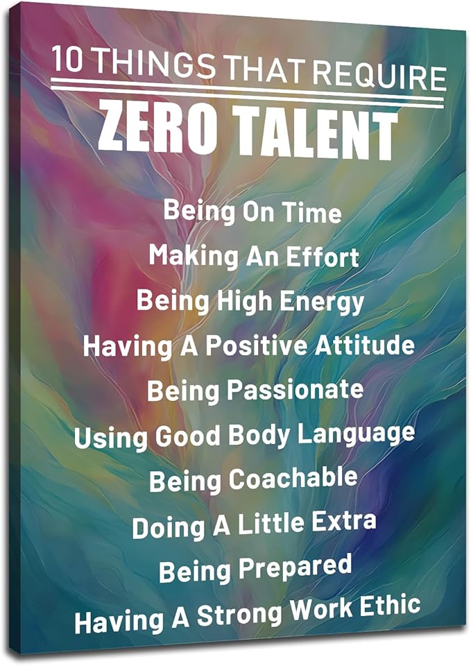 Motivational Canvas Wall Art Inspiration Zero Talent Pictures Inspirational Quotes Modern Home Painting Posters Prints Artwork for Classroom Office Decoration Stretched and Framed [18''Wx24''H]