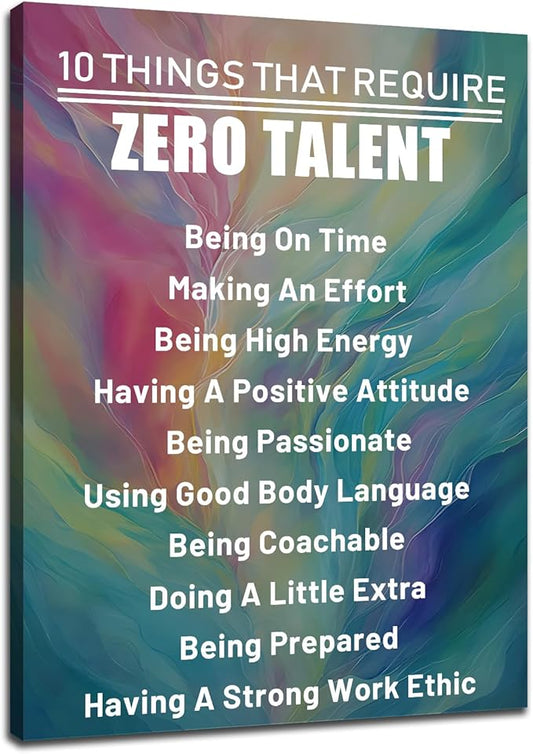 Motivational Canvas Wall Art Inspiration Zero Talent Pictures Inspirational Quotes Modern Home Painting Posters Prints Artwork for Classroom Office Decoration Stretched and Framed [18''Wx24''H]