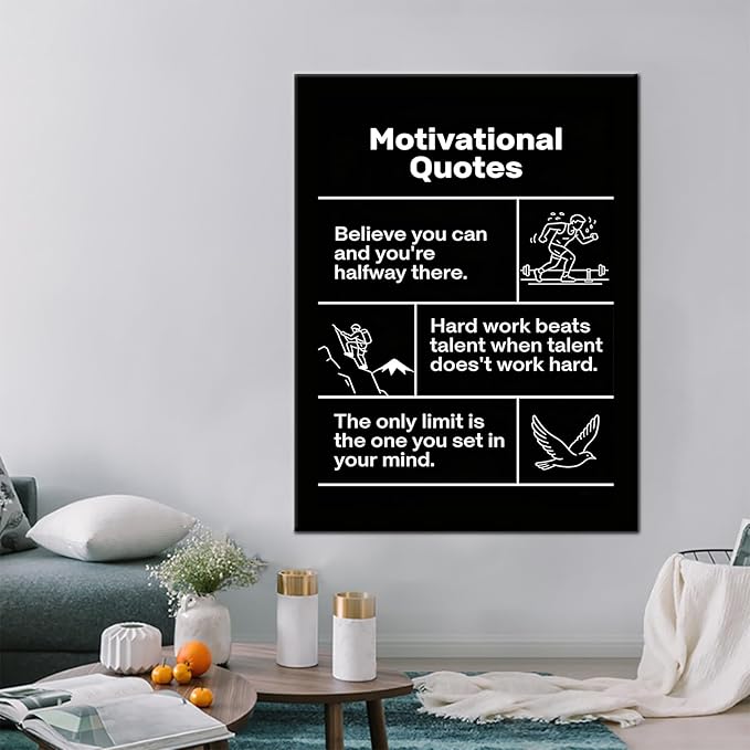 Oversized Inspirational Office Decor Believe Hard Work Limits Motivational Quotes Canvas Wall Art Framed Large Scale Typography Prints for Corporate Boardroom Executive 40x30 Inch