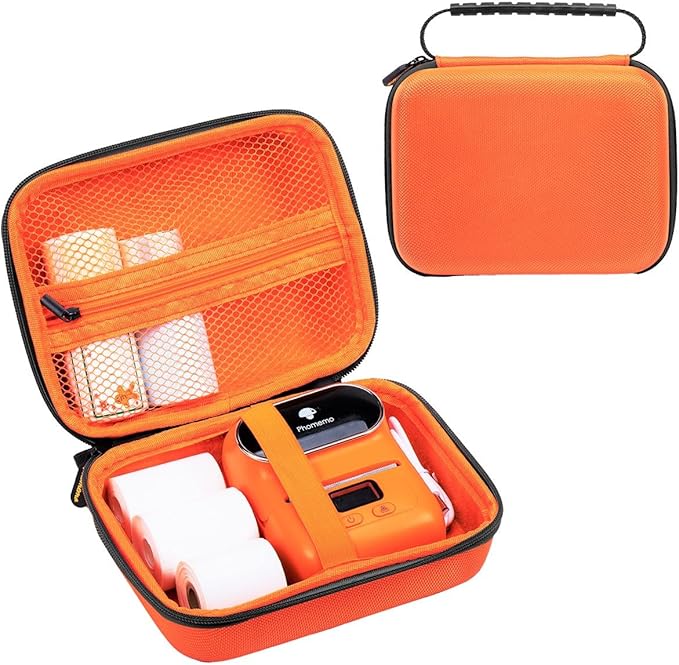 Phomemo Case 2025 Upgrade Version M110 M100 M150 M200 M221 Label Printer,M220 Thermal Label Maker, M04S Sticker Photo Printer Storage Holder Tape Paper Roll&USB Cable(Box Only)-Orange