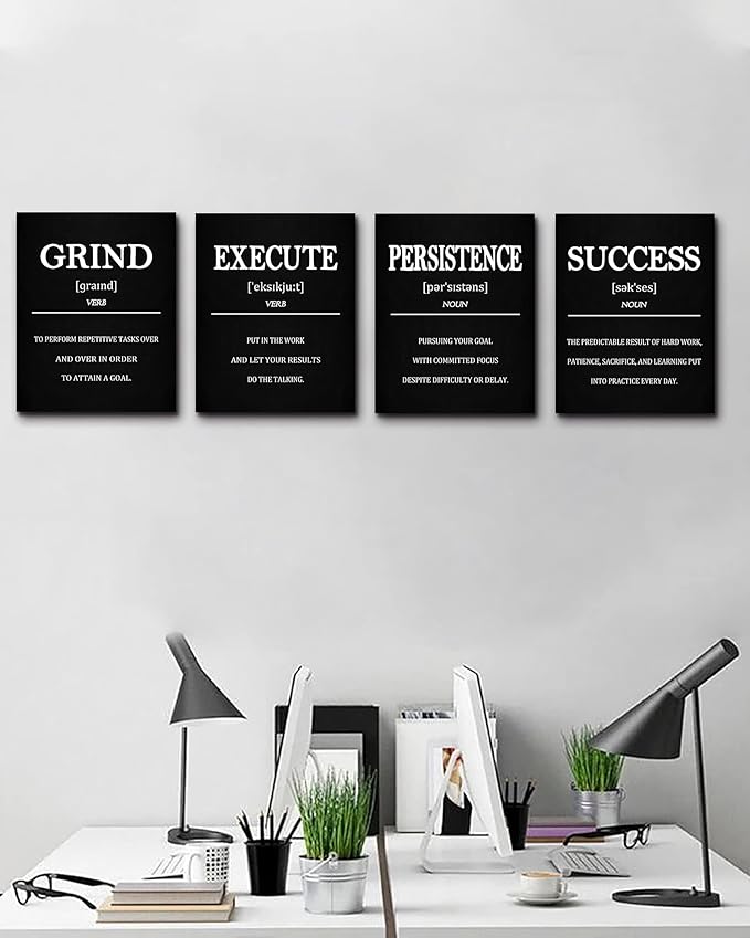Inspirational Office Canvas Wall Art with Wooden Frames,Motivational Wall Decor for Office,Positive Affirmations Quotes Wall Art for Living Room,Sayings for Wall Decor,8” x10” x4 PCS (Wood Frames)