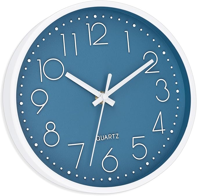 Foxtop Small 8 Inch Wall Clock Silent Non-Ticking Battery Operated Quartz Round Modern Simple Wall Clock Decorative for Bedroom Kitchen Home Office School (Cerulean)