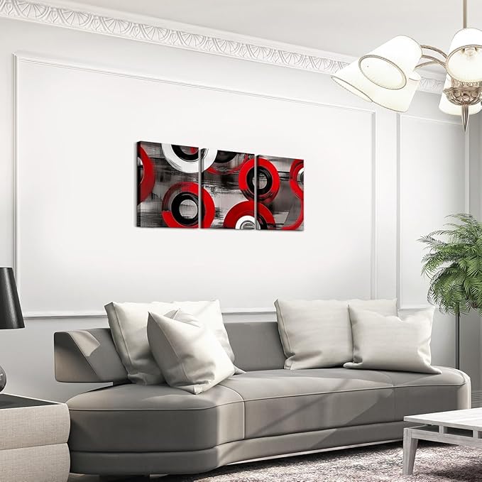 jejeloiu 12"x16"x3pcs Red Geometric Office Decorations Artwork Posters Boys Girls 3 Piece Canvas Wall Art for Living Room Bedroom Abstract Art Picture Wall Decor