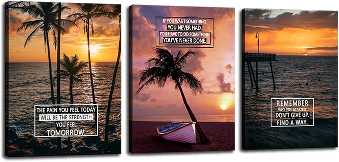Motivational Wall Decor 3 Panel Prints Canvas with Uplifting Phrases & Vibrant Images Inspirational Wall Art Framed Ready to Hang for Office Wall Decor, Living Room & Bedroom Decor [36''Wx 16''H]
